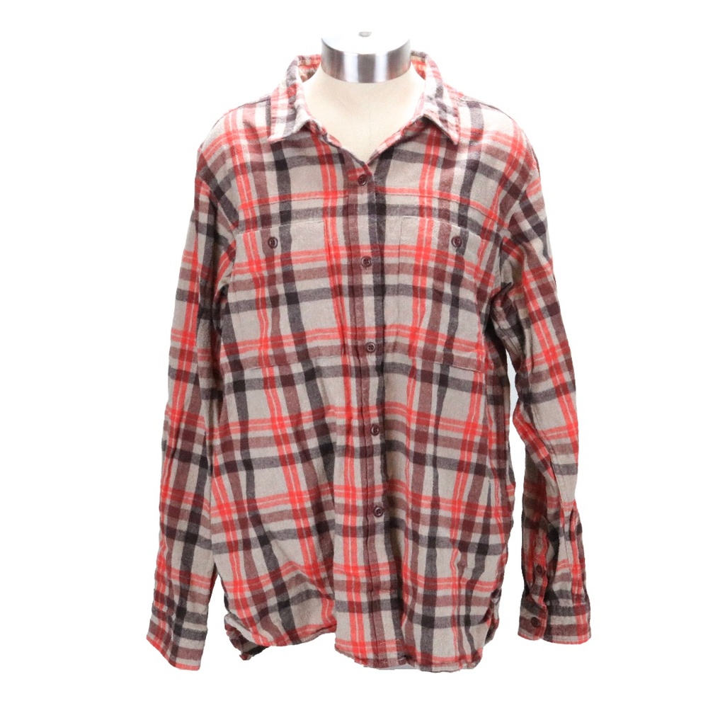 REI Cooperative Women's Red Brown Tan Cotton Cotton Flannel Plaid Shirt Sz XL